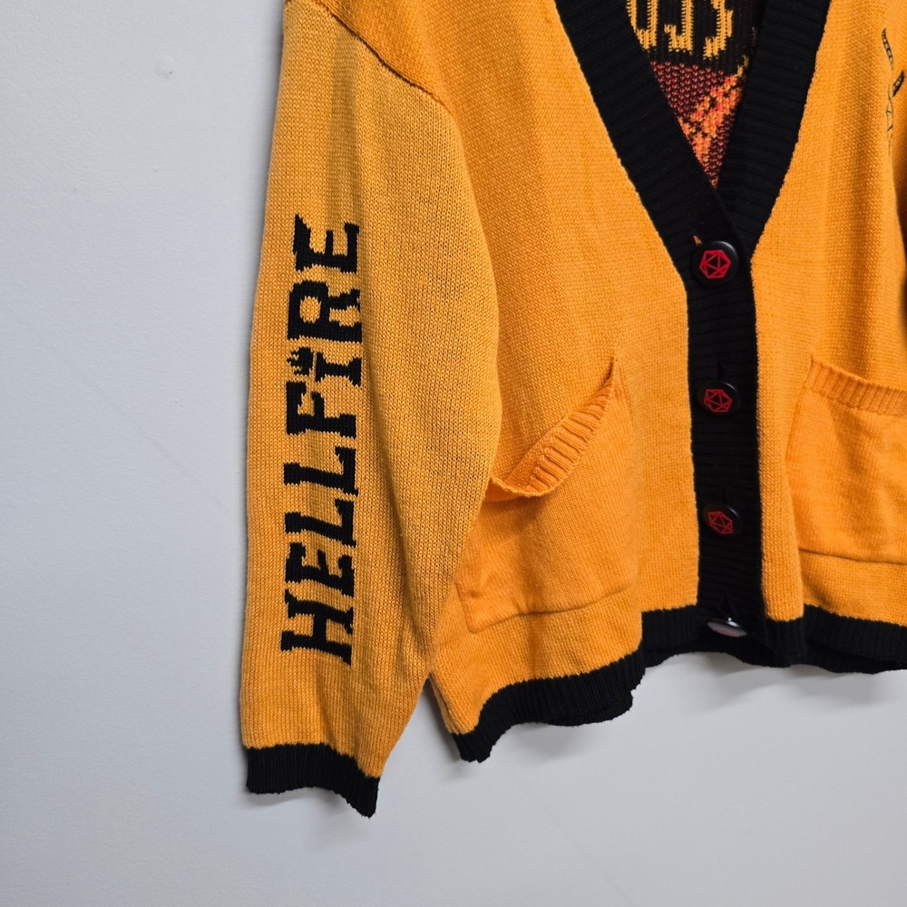 Netflix Stranger Things Hellfire Club Women Medium Yellow Cardigan Graphic - Picture 2 of 11